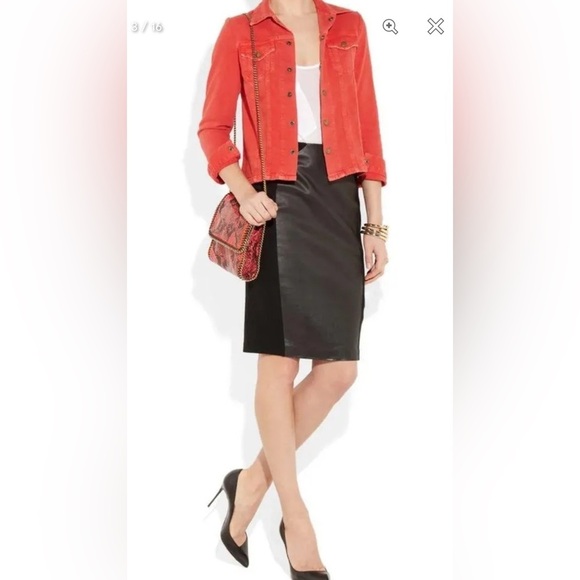 Current/Elliot Mechanic Distressed Button Front Denim Jacket in Fire Red Small - Picture 11 of 11